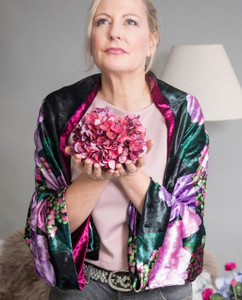Luxurious Velvet Print Kimono Jacket in reversible style with Hydrangea print by sustainable label From My Mother's Garden Luxurious Velvet Print Kimono Jacket in reversible style with Hydrangea print by sustainable label From My Mother's Garden