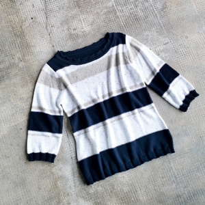 Adelaide Cotton Knit Jumper with Navy, Cream, White Stripes and Tiny Sequins Adelaide Cotton Knit Jumper with Navy, Cream, White Stripes and Tiny Sequins