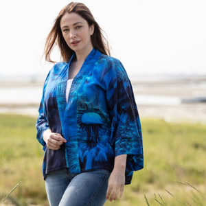 From My Mother's Garden Viscose Kimono Top with Blue Dandelion Wishes Print From My Mother's Garden Viscose Kimono Top with Blue Dandelion Wishes Print