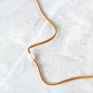 Pearl Short Suede Wrap With Single Freshwater Pearl Natural Colours - Biscuit Pearl Short Suede Wrap With Single Freshwater Pearl Natural Colours - Biscuit