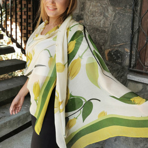 Amalfi Bamboo Scarf With Yellow Green Floral Print Amalfi Bamboo Scarf With Yellow Green Floral Print