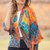 Reflection Print Viscose Kimono Top Orange-Blue Reflection Print Viscose Kimono Top Orange-Blue