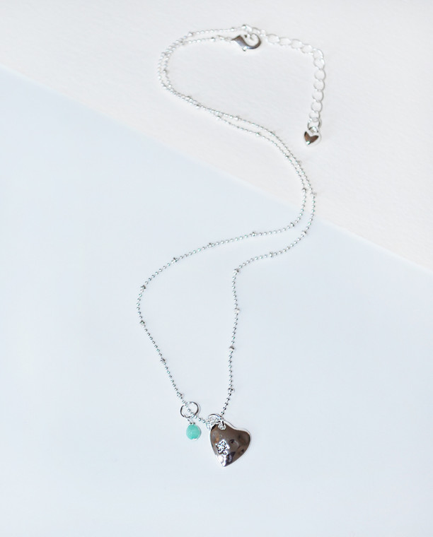 Nina Heart Charm Necklace Aqua