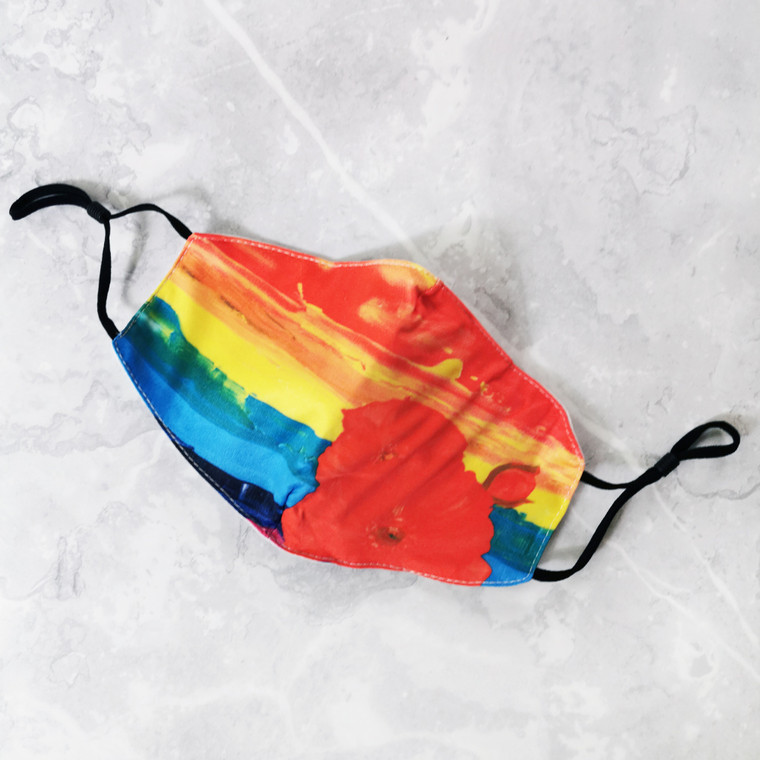 Rainbow Print Fabric Face Mask with Ear Loops