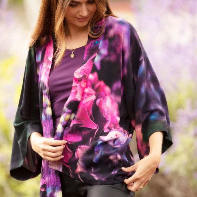 Jewel Hydrangea Art Print Kimono Top