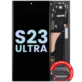 Screen Assembly With Frame (Phantom Black) Compatible For Samsung Galaxy S23 Ultra (US & International)(Service Pack)