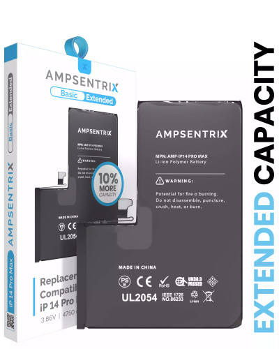 Extended Capacity Replacement Battery For iPhone 14 Pro Max (AmpSentrix Basic Extended)
