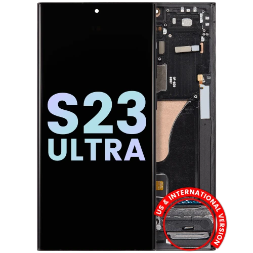Screen Assembly With Frame (Phantom Black) Compatible For Samsung Galaxy S23 Ultra (US & International)(Service Pack)