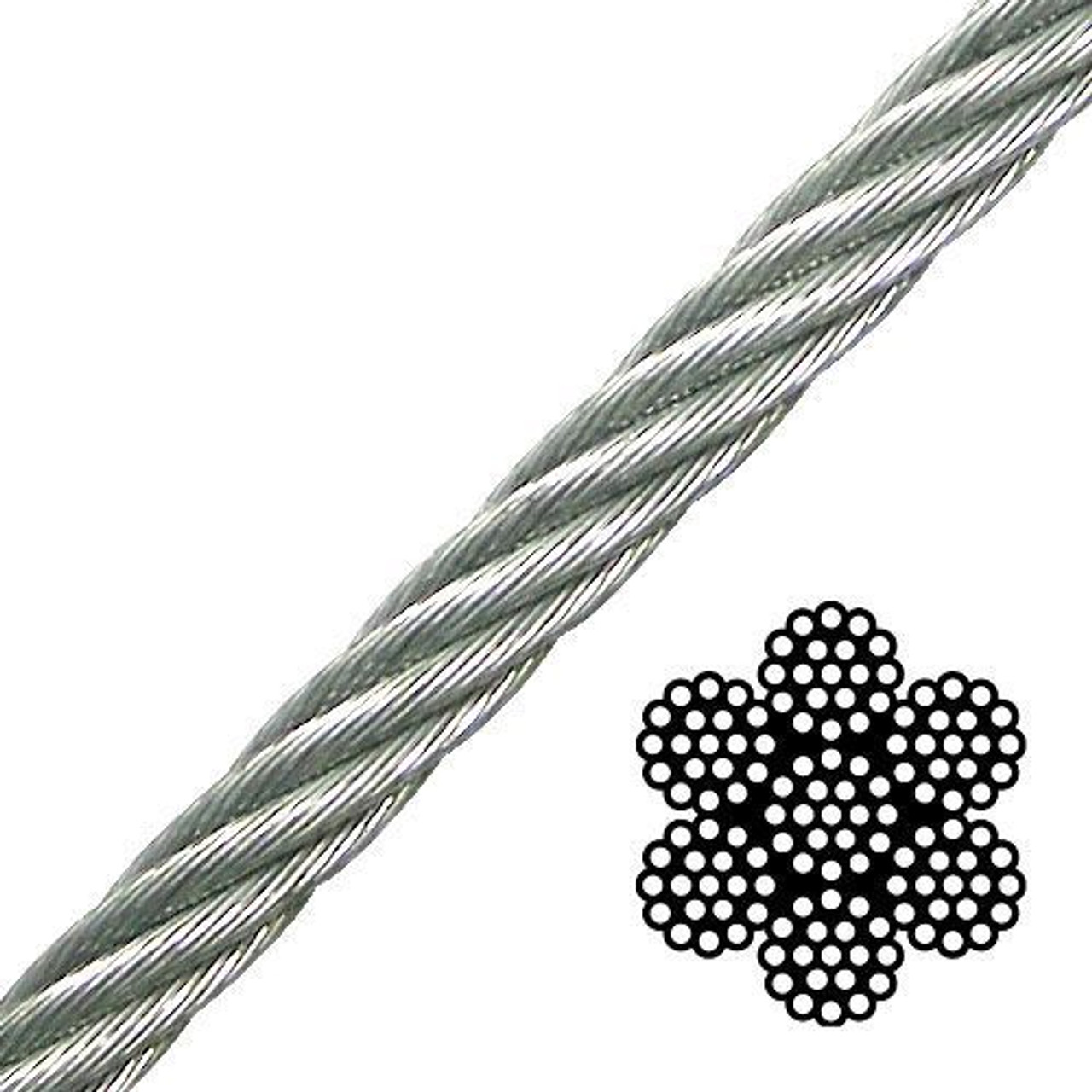 3/16 7x19 Galvanized Aircraft Cable - 4200 lbs Breaking Strength