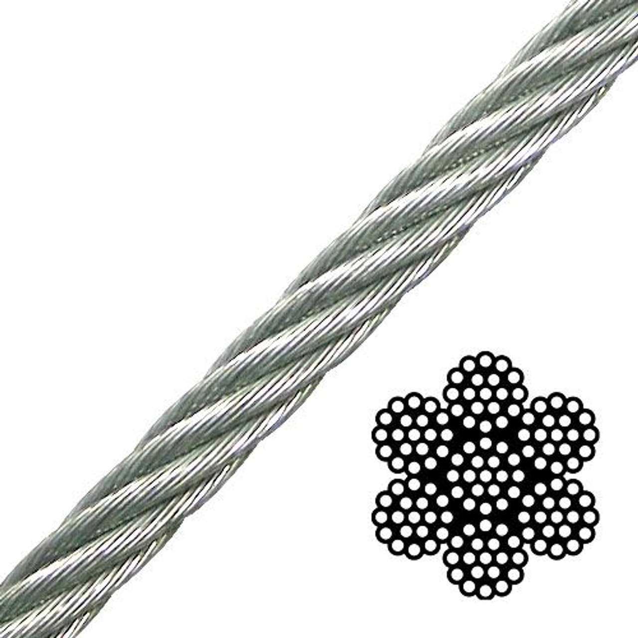 5/16 7x19 Galvanized Aircraft Cable - 9800 lbs Breaking Strength