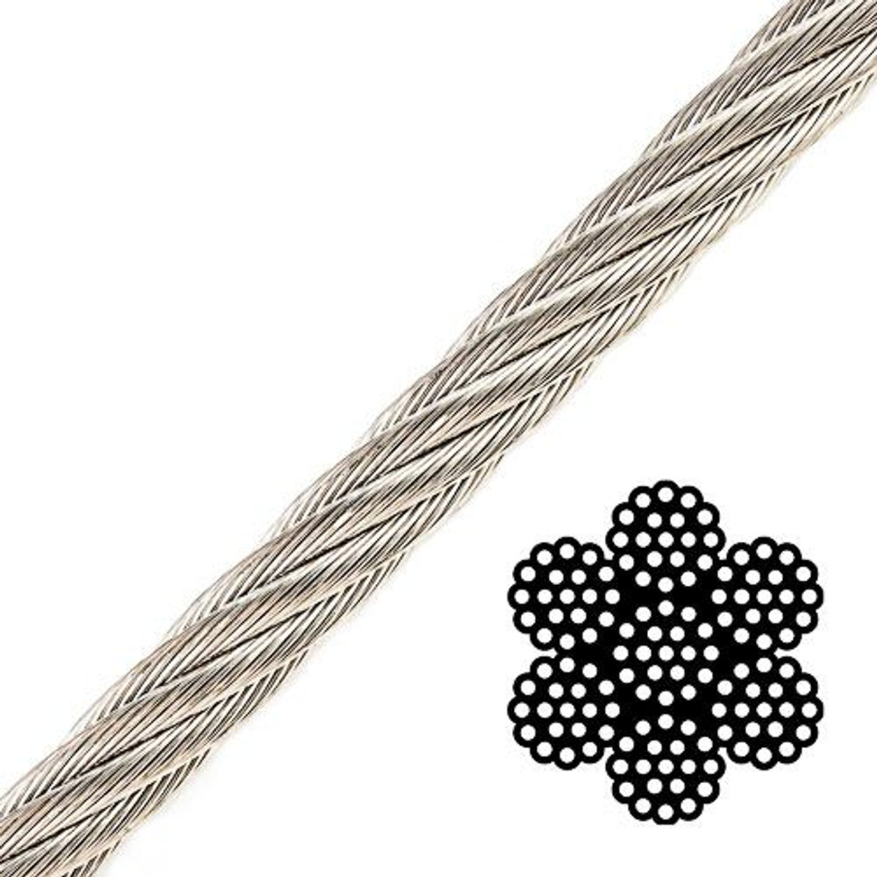 1/4 7x19 Stainless Steel Aircraft Cable - 6400 lbs Breaking Strength