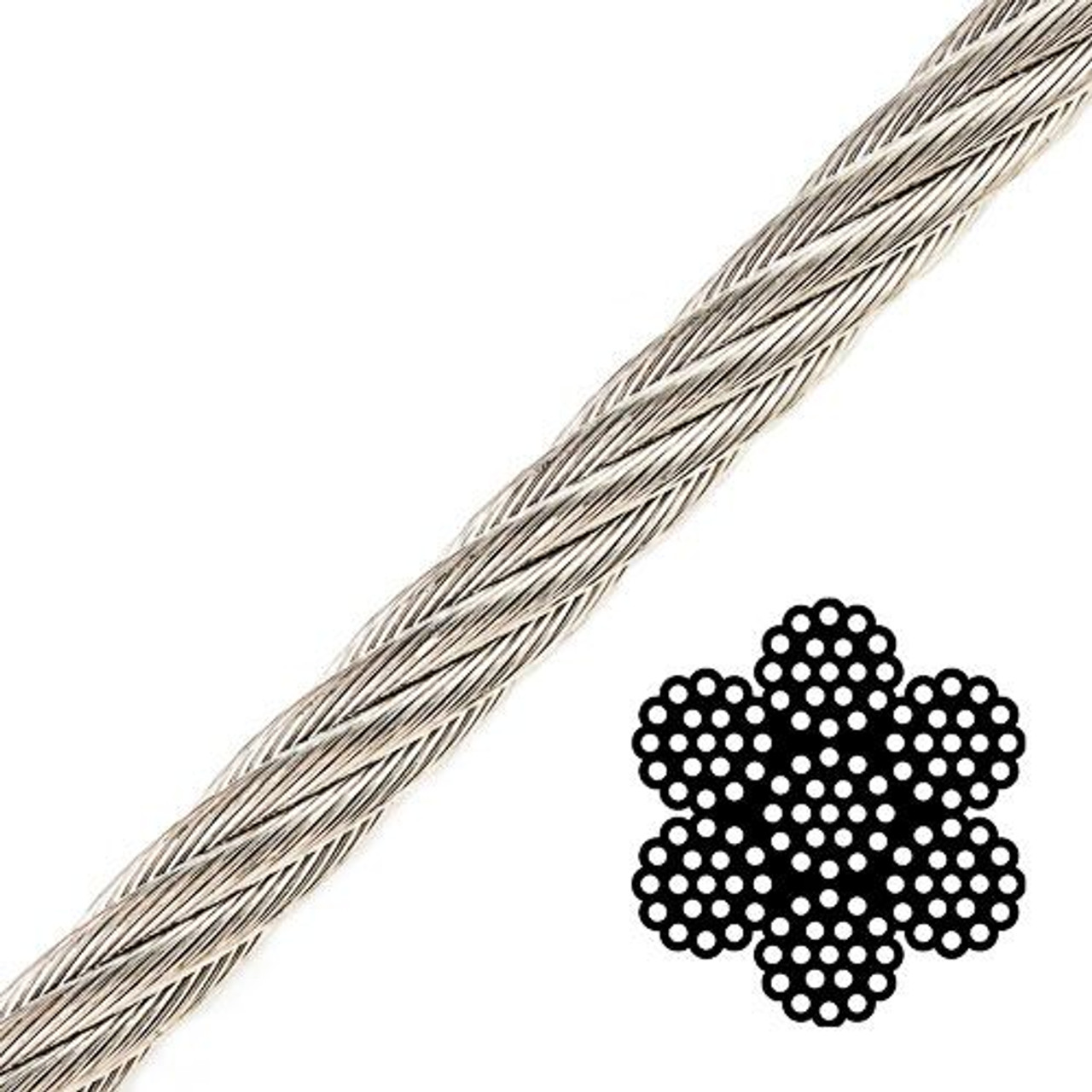 3/16 7x19 Stainless Steel Aircraft Cable - 3700 lbs Breaking Strength