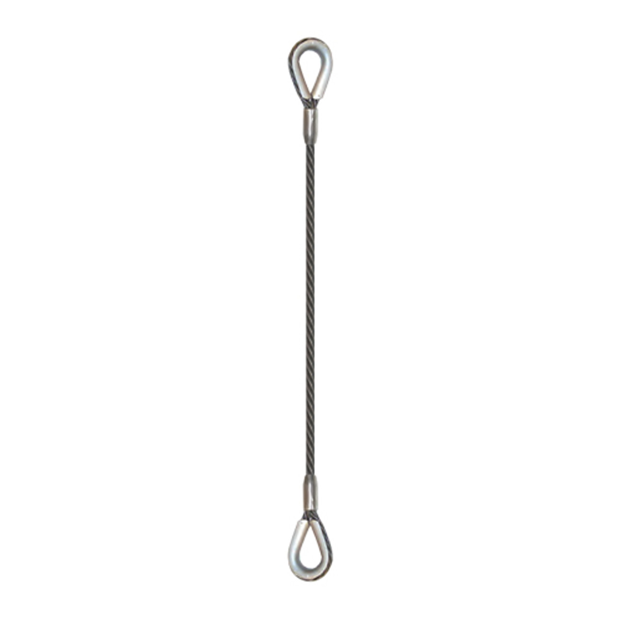 1/4 x 10 ft Single Leg Thimbled Eye Wire Rope Sling - 1300 lbs WLL