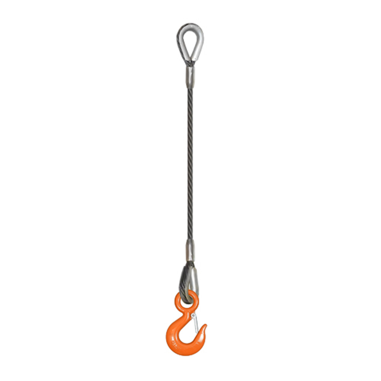 1/4 x 20 ft Single Leg Thimbled Eye & Hook Wire Rope Sling - 1300