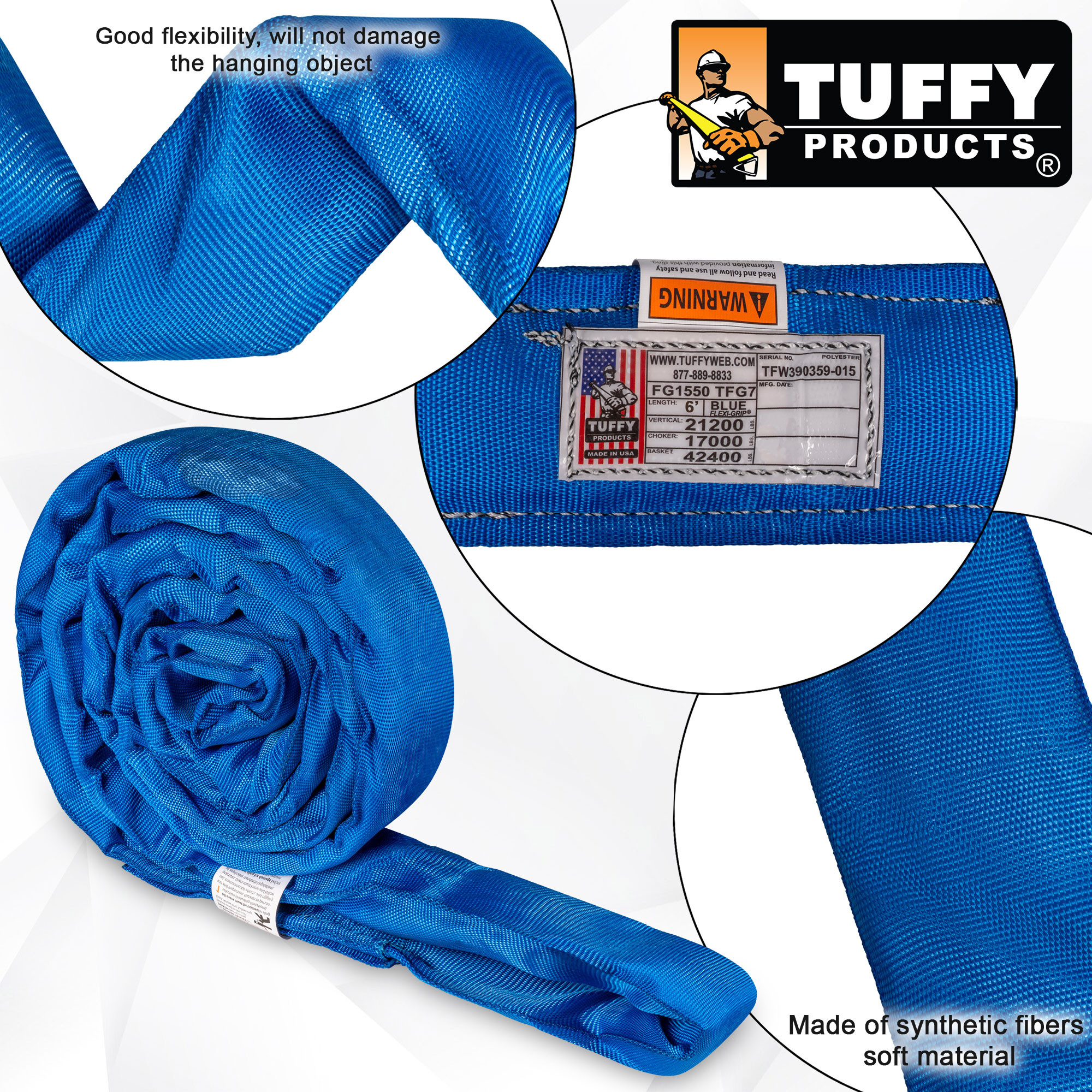 Tuffy Blue 6 ft Endless Flexi-Grip Round Sling - 21200 lbs WLL - #TFG07X006