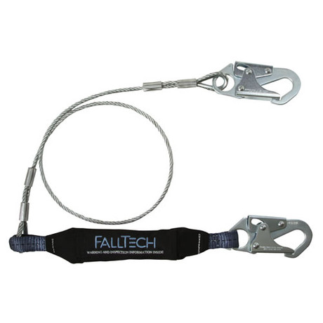 FallTech 6ft Single Leg Steel Cable Lanyard w/ Snap Hooks