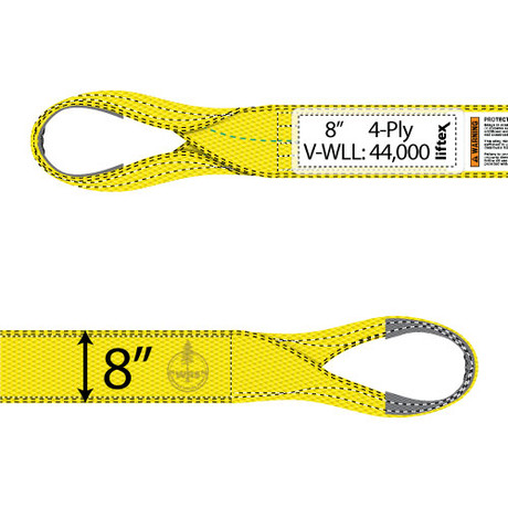 Liftex 4 Ply 8" x 8 ft Eye & Eye Type 4 Pro-Edge Web Sling - 44000 lbs WLL