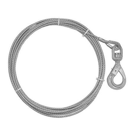 5/8" x 250ft Super Swaged Galvanized Winch Line - Self-Closing Swivel Hook - 54000 lbs Breaking Strength