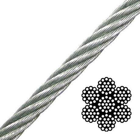 1/4" 7x19 Galvanized Aircraft Cable - 7000 lbs Breaking Strength