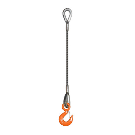9/16" x 15 ft Single Leg Thimbled Eye & Hook Wire Rope Sling - 6400 lbs WLL