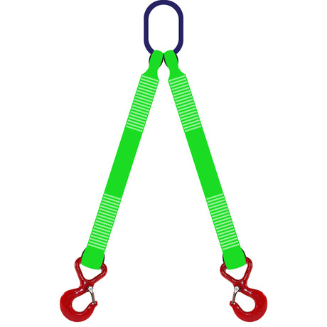 Hi-Vis Polyester 2" Wide 2 Leg Web Sling Bridle w/Sling Hooks by all-Grip