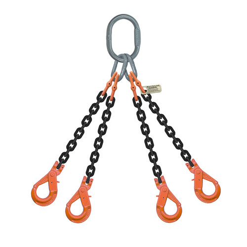 Grade 100 Quad-Leg Chain Sling with Self-Locking Hooks