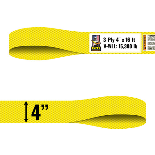 4" width x 16' reach x 3 ply Flat Eye & Eye Synthetic Web Sling by Tuffy