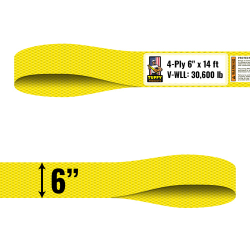6" width x 14' reach x 4 Ply Flat Eye & Eye Synthetic Web Sling by Tuffy