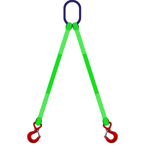 Hi-Vis Polyester 1" Wide 2 Leg Web Sling Bridle w/Sling Hooks by all-Grip