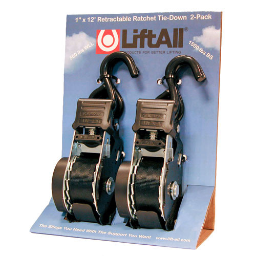 Lift-All 1" x 12 ft Retractable Ratchet Strap 2-Pack - 500 lbs WLL