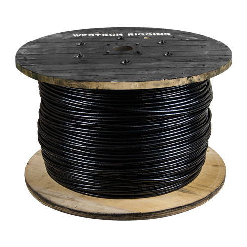 1/8" - 3/16" Black Nylon Coated Galvanized Aircraft Cable - 2000 lbs Breaking Strength