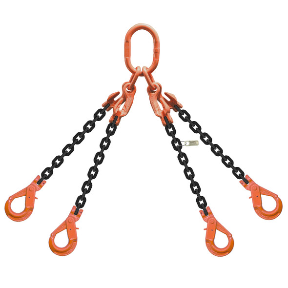 Grade 100 Quad-Leg Adjustable Chain Sling with Self-Locking Hooks