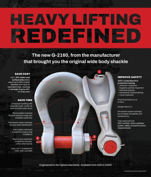 Crosby G-2160 Wide Body Sling Shackle - 200 Ton WLL - #1022118