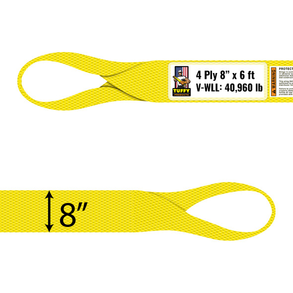 8" width x 6' reach x 4 Ply Twisted Eye & Eye Synthetic Web Sling by Tuffy
