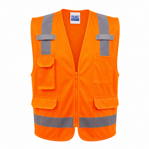 Palmer Safety SV2327 6-Pocket Class 2 Surveyor Vest - Hi Viz Orange