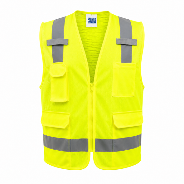 Palmer Safety SV2327 6-Pocket Class 2 Surveyor Vest - Hi Viz Lime