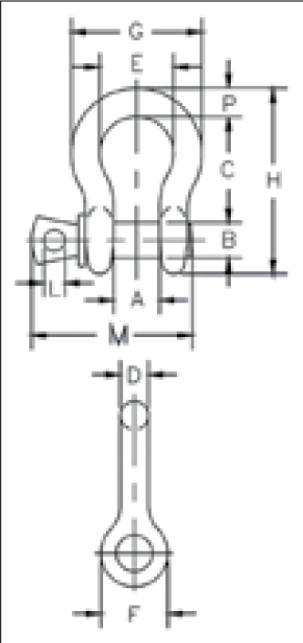 Crosby G-209A shackle dimensional drawing