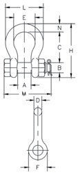 Crosby G-2130 shackle dimensional drawing