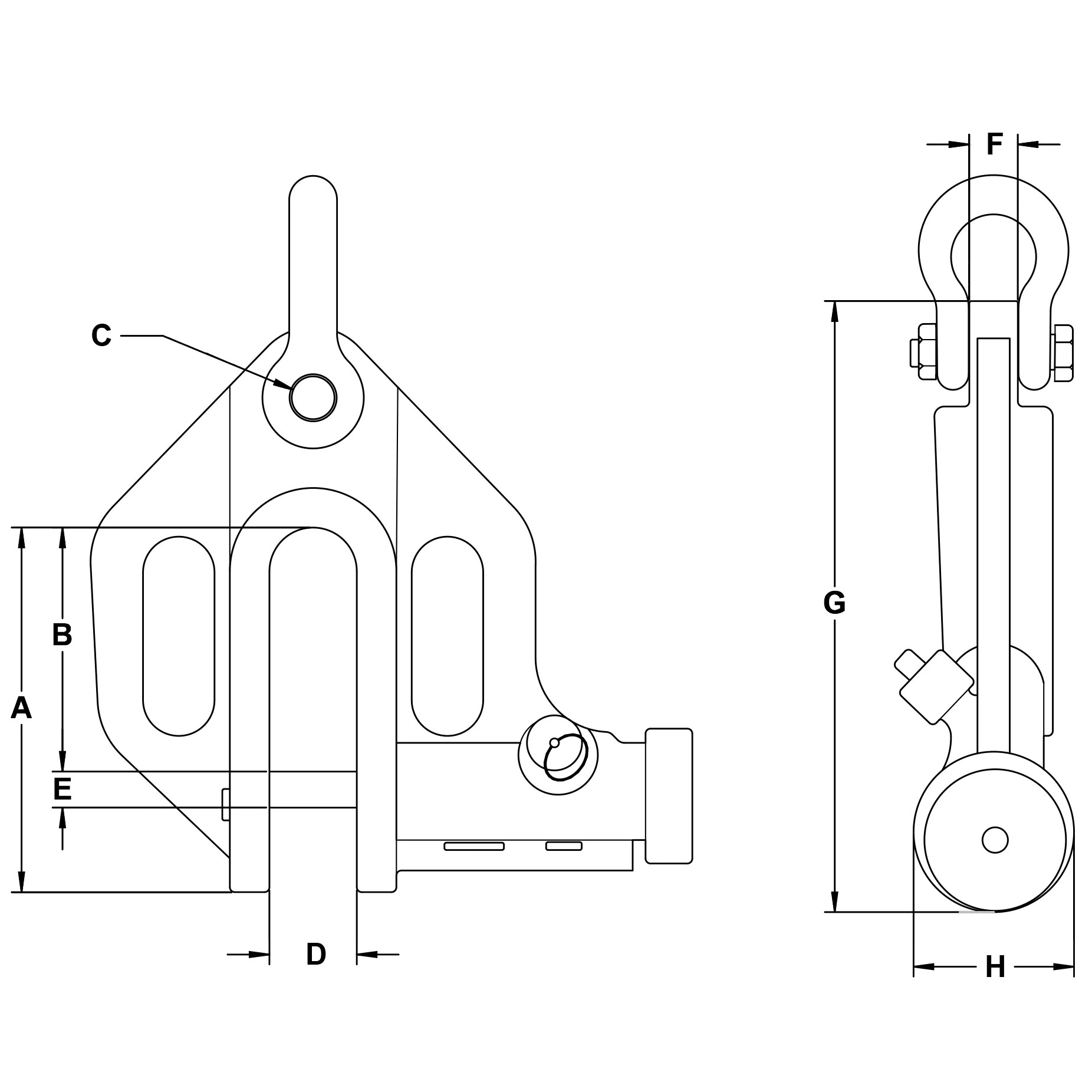 Ground release sheet pile shackle dimensional drawing