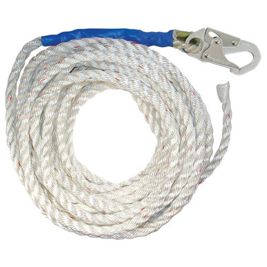 5/8 x 50' Vertical Polyester Rope Lifeline with One Locking Snap