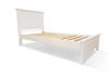 WHITE RABBIT Single bed. Australian made. Made in Ballarat
Manufactured from furniture grade Radiata pine with 18mm MDF panels on the head and foot (lacquered on all surfaces)
12 90x19mm pine slats for strength and support. 90x35mm legs. 70x35mm caps on head and foot. 140x35mm side rails
Heavy duty internal bed fittings
WARRANTY: 5 Year Structural Warranty

Dimensions: Head height 110cm, Foot height 40cm, Overall width 107cm, Overall length 203cm