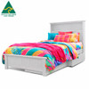 Pale grey single storage bed with drawers – Made in Australia, Made in Ballarat, solid timber kids bed frame, 5 year structural warranty.