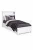 Bookworm High Single Bed with Single Trundle in Ice White, Australian made in Ballarat with built-in bookshelf headboard, solid panel footboard and space-saving pull-out trundle. Crafted with durable Maxilock bed fittings and backed by a 5 year structural warranty.
