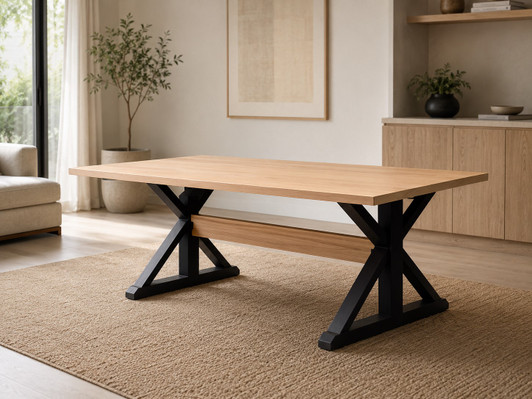 FARMHOUSE Dining Table handcrafted from solid timber featuring a rustic farmhouse design, thick timber top, and sturdy construction for family dining and entertaining.