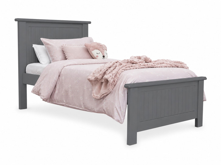 Australian-made Rabbit King Single Bed in Guild Grey featuring a timeless panelled headboard and footboard, sturdy timber construction, and a contemporary dark grey finish. Includes a 5-year warranty.