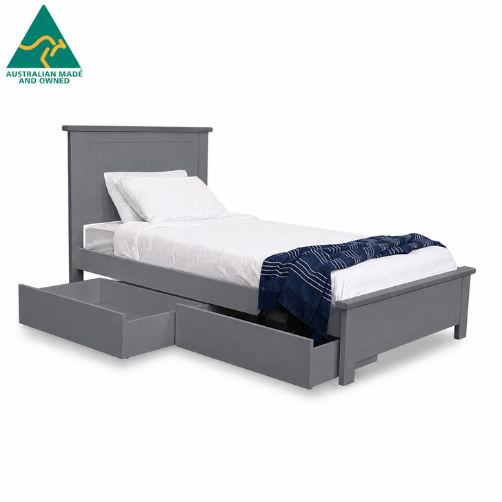 White rabbit king single bed frame with 2 under bed storage drawers.
The perfect bed from toddlers to teenagers and adults.