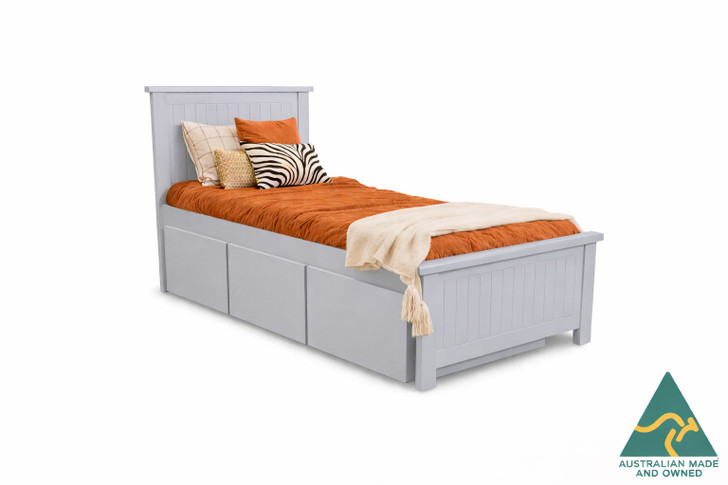 Quokka single bed Dulux Grey Pail, made in Ballarat Australia, 5 year structural warranty