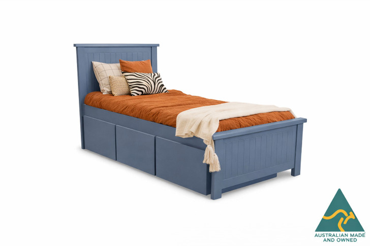 Quokka single bed Dulux Guild Grey, made in Ballarat Australia, 5 year structural warranty