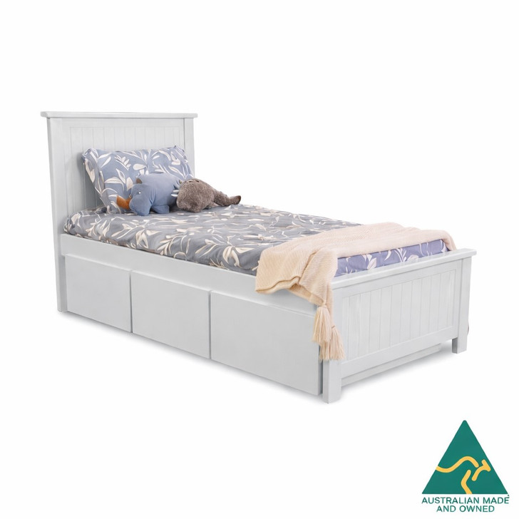 White Rabbit High King Single with Three Super Large Storage Drawers