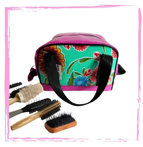 Brush Bag with Handles  - CUSTOM -  Oilcloth  (21cm L X  18cm  W  X 14cm  H)